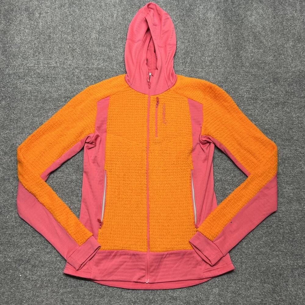 Norrøna Falketind Alpha120 Jacket Womens Medium Orange Hooded Fleece Zip Hiking
